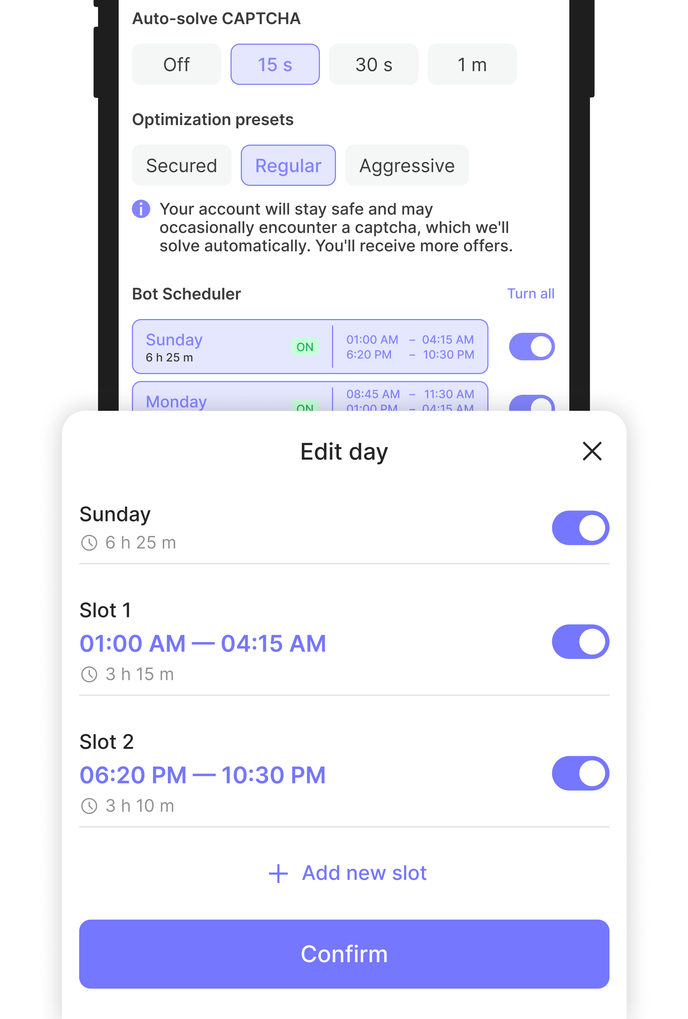 bot scheduler screenshot