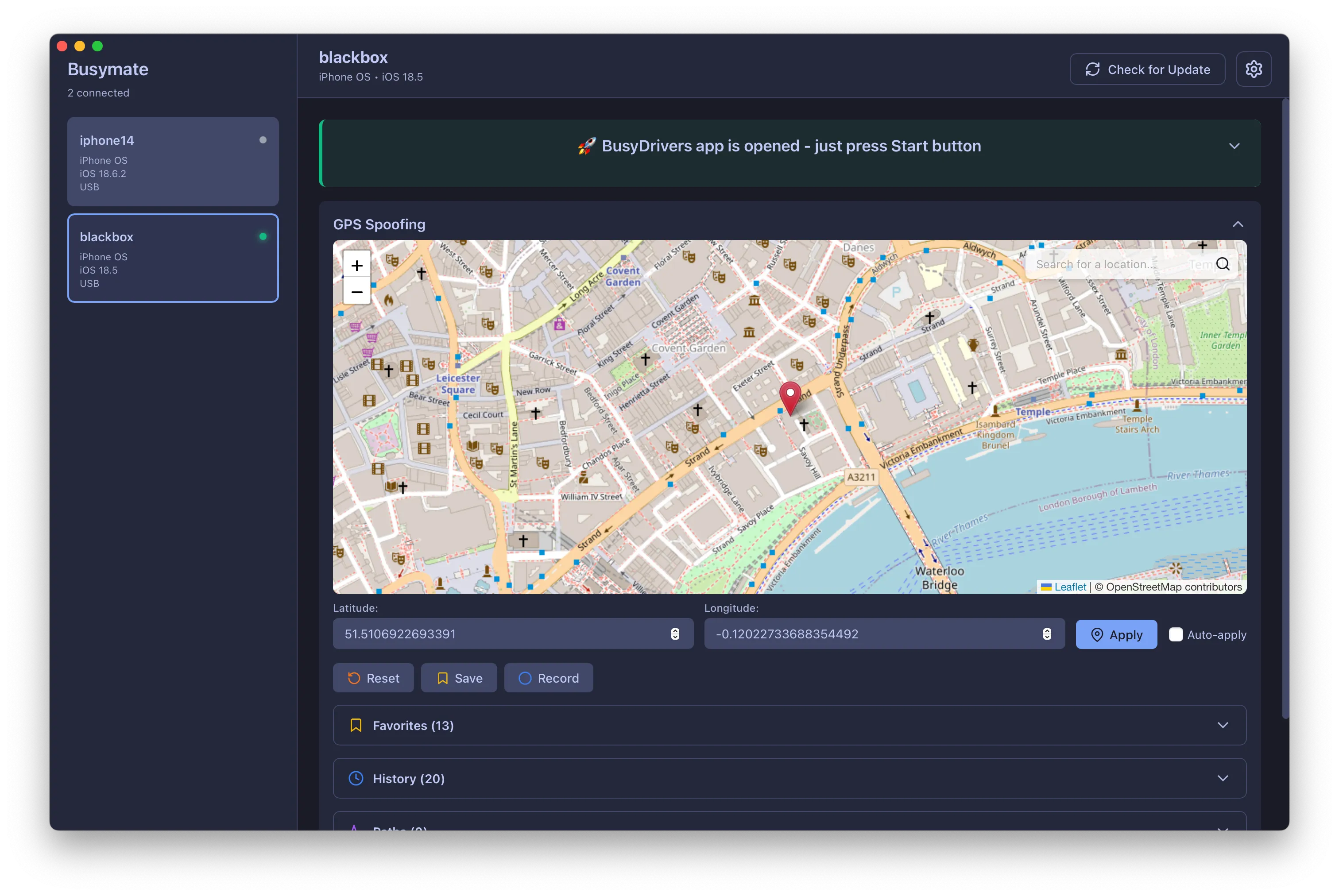 GPS spoofing control panel